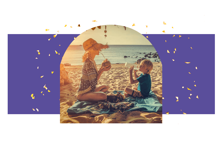 Woman and child on the beach