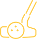 Icon of a suitcase and airplane on a yellow semicircle background.