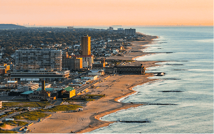 Aerial view of the New Jersey coast and skyline in the afternoon.
