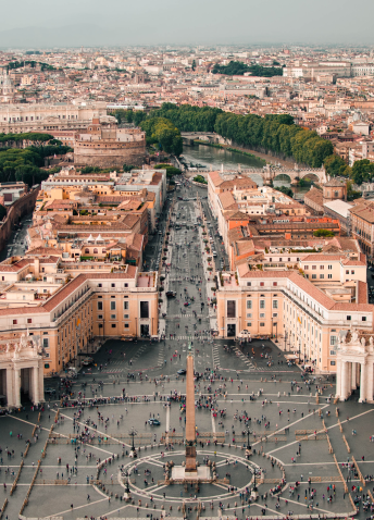 Aerial view of a bustling Roman Piazza or public square