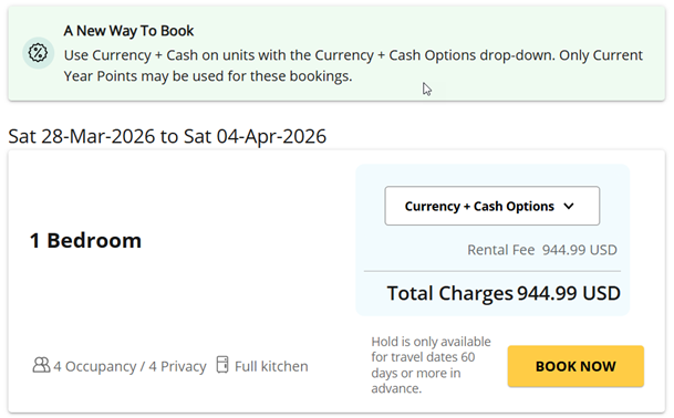 RCI Currency plus Cash Option