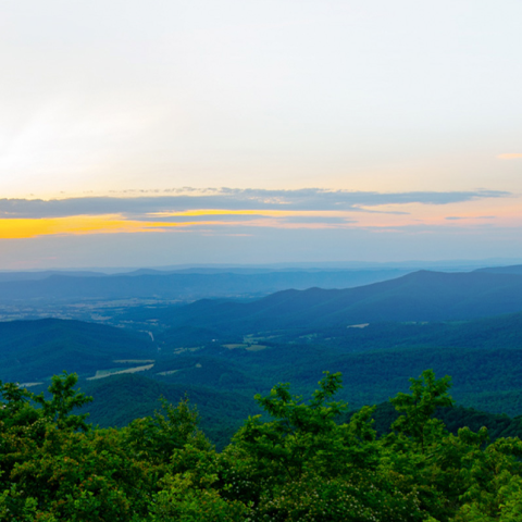 A sunset over the Shenandoah National Park