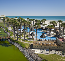 An aerial view of a Vidanta Resort and its magnificent pool and beach areas