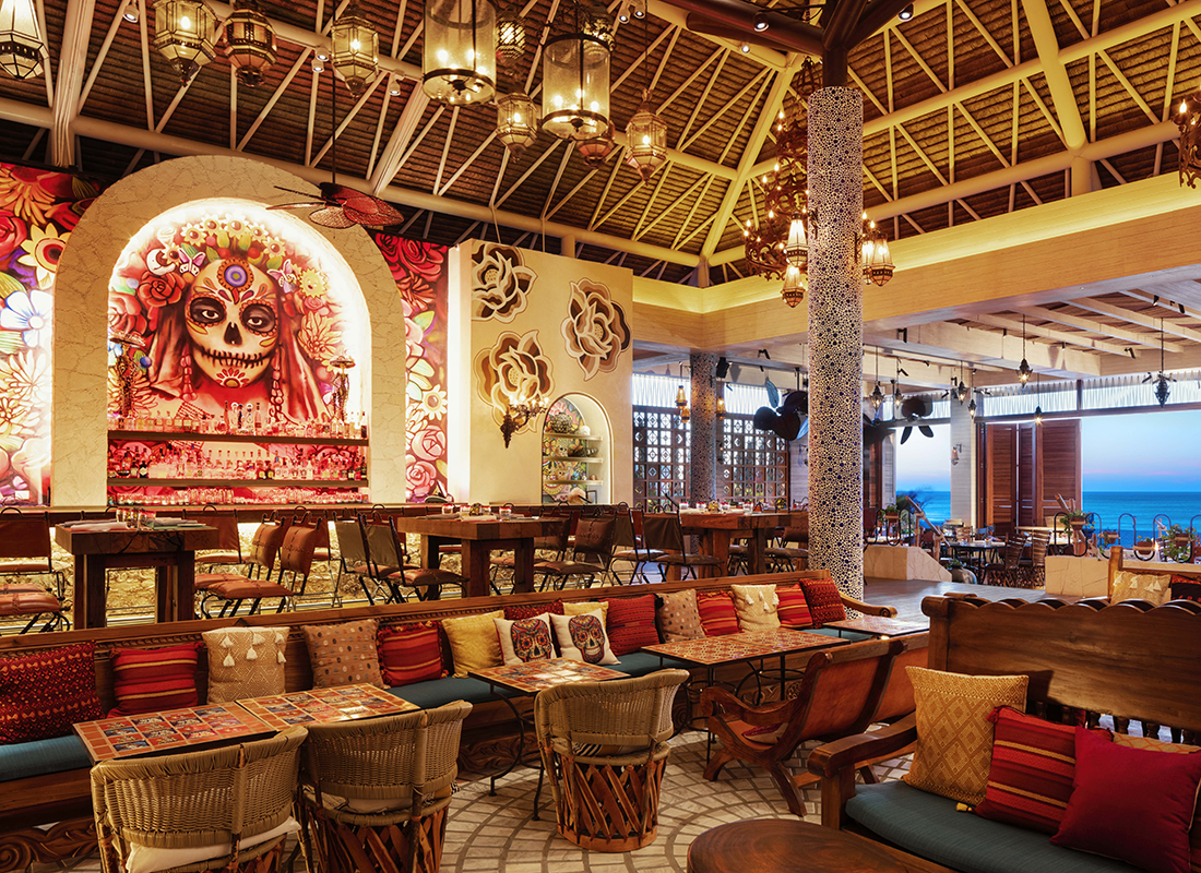 Interior shot of a Mexican resort restaurant