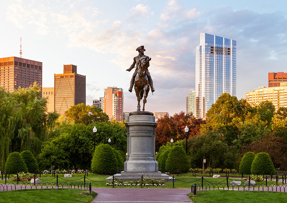 Memorial statue in city of Boston