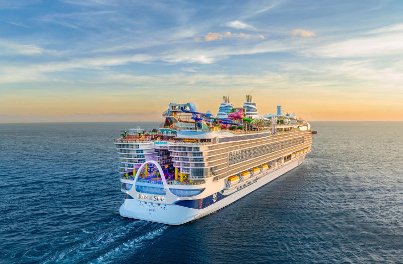 Large cruise ship sailing in the blue ocean