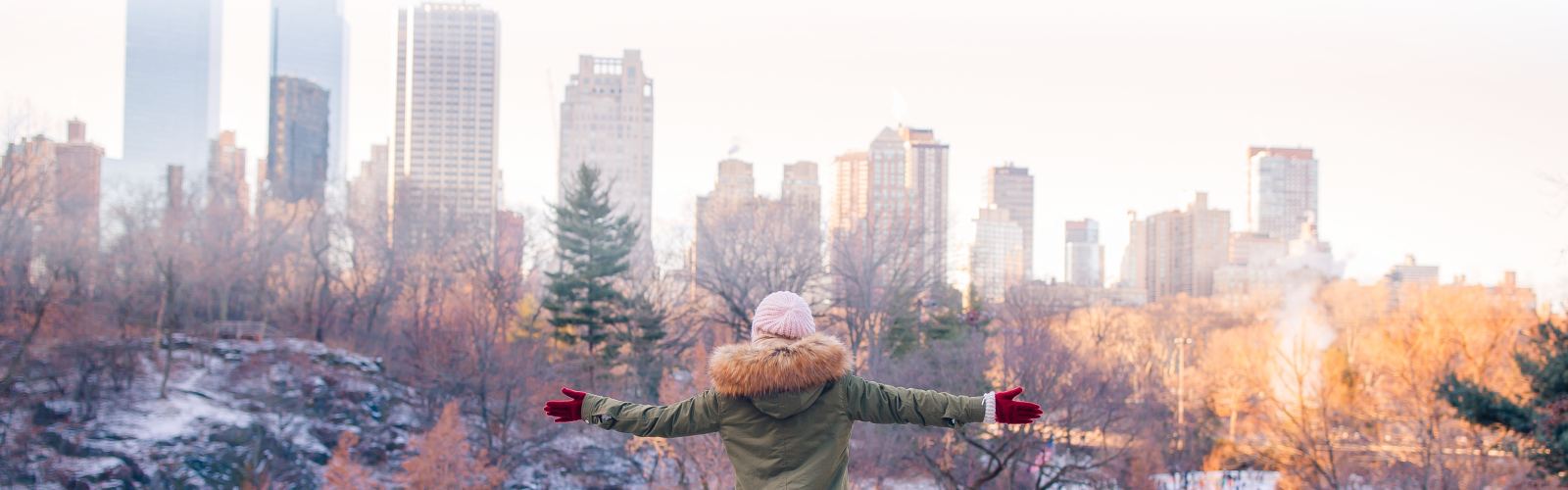 person enjoying skyline of metropolitan city during the holiday season
