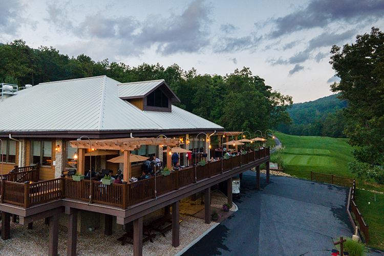 Aerial view of the patio outside Campfire Grill