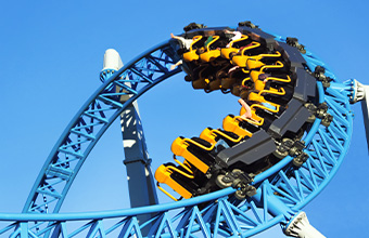 A rollercoaster in mid-loop