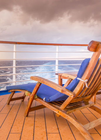 A lounger on the deck of a cruise ship