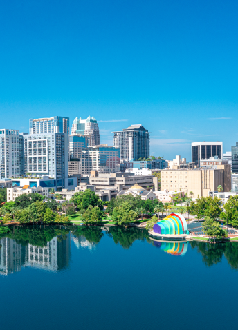 An aerial view of downtown Orlando