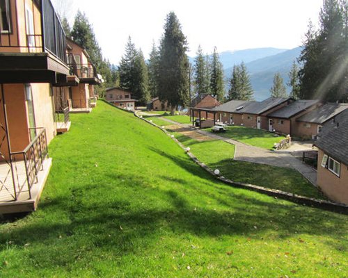 Scenic view of the resort surrounded by wooded area.
