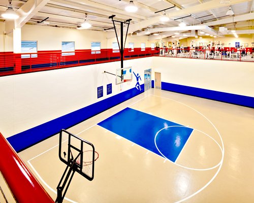 An indoor basketball court.