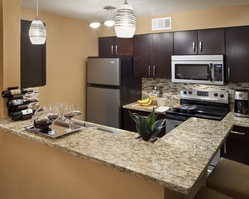 An open plan kitchen and dining area.