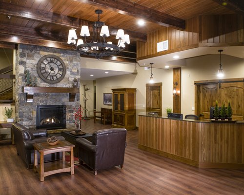 Reception area with a fireplace.