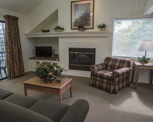 A well furnished living room with a television and a fireplace.