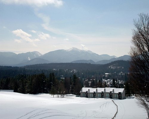 An aerial view of Lake Placid Club during winter.