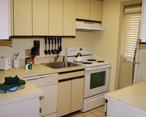 A well equipped kitchen with stove and refrigerator.