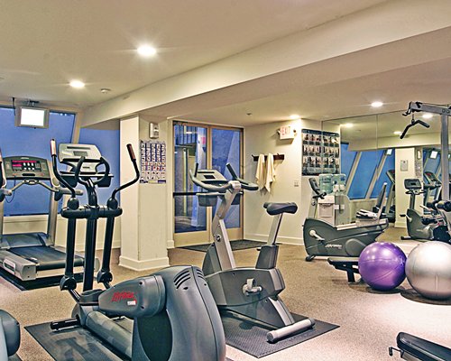 A well equipped fitness center.