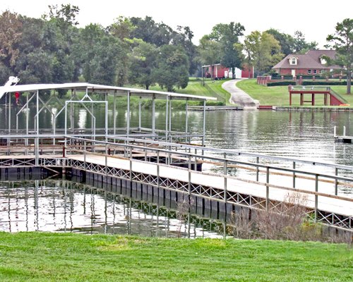 Lake with a bridge towards the boating dock.