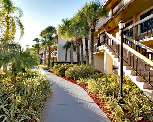 A pathway through multiple resort units.