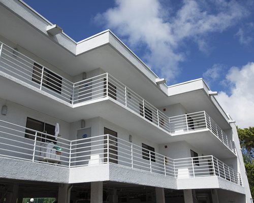 Ground view of multi story resort unit.