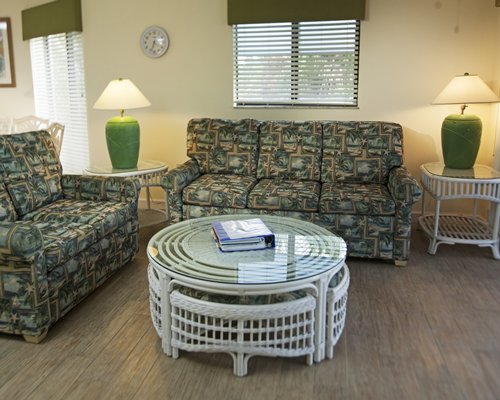 Living room with queen pull out sofas.