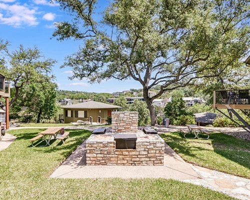 Scenic picnic area with patio furniture.