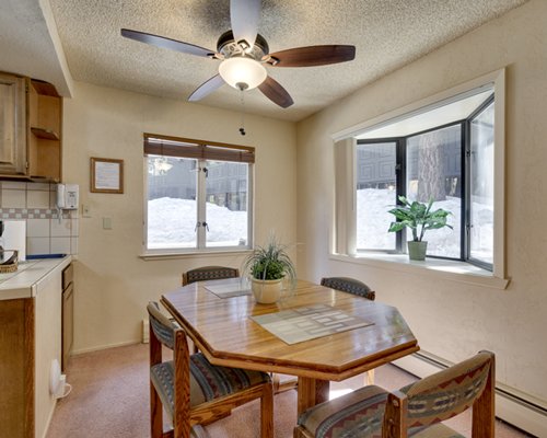 An open plan kitchen and dining area.