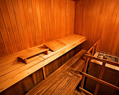 A wooden themed sauna.
