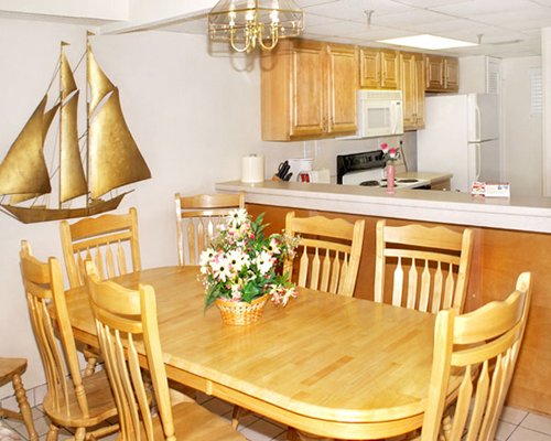 An open plan kitchen and dining area.