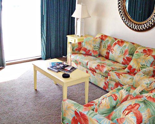 A well furnished living room with queen pullout sofa.