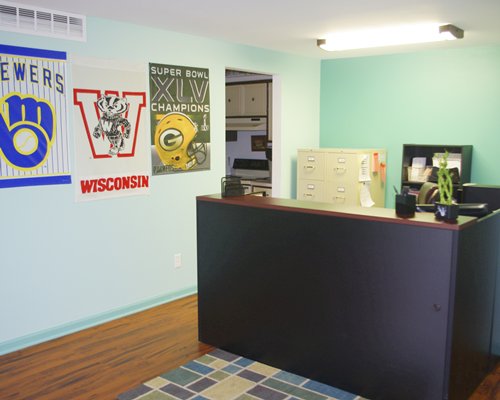 The reception area of the Olympia Vacation Owners resort.
