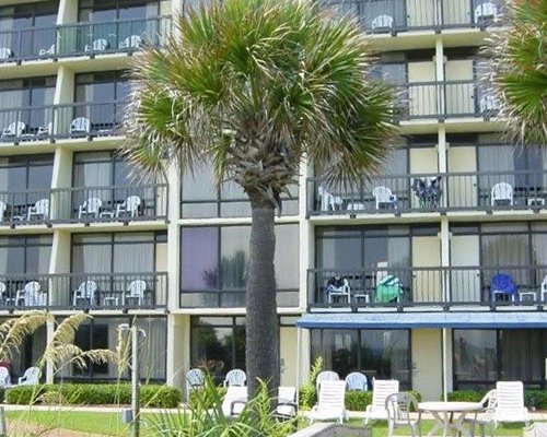 Scenic view of multi story balconies.