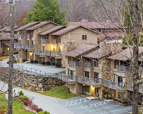 A street view of the Blue Ridge Village Resort unit covered in snow.