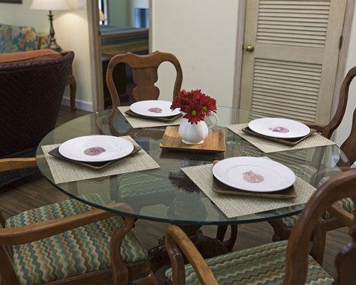 A view of glass top dining table.
