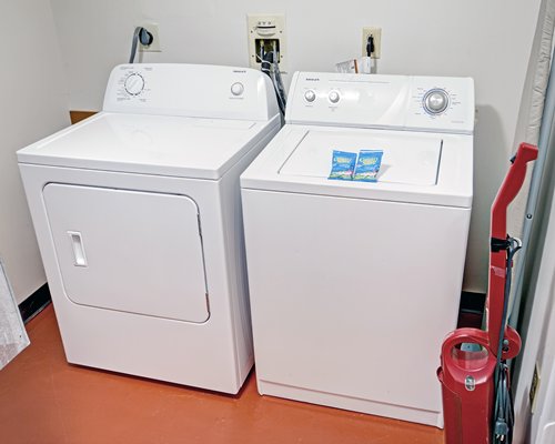 An indoor laundry area.