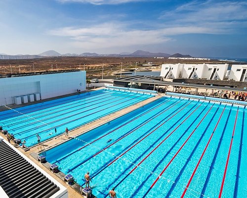 A large outdoor swimming pool at the Club La Santa resort.
