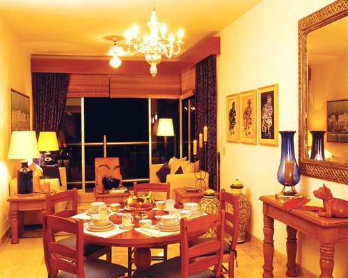 An open plan living and dining area with an outside view.