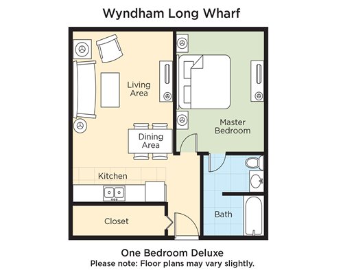 A floor plan of one bedroom Deluxe.