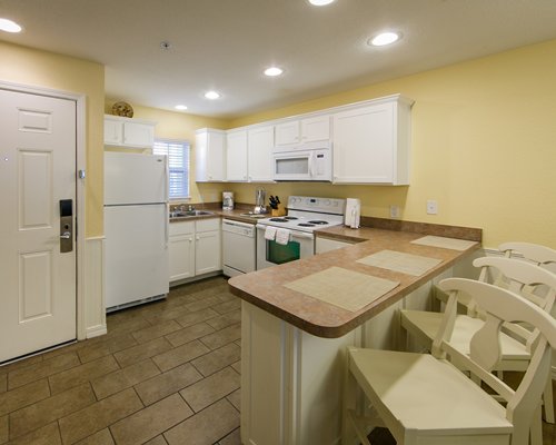 An open plan kitchen and dining area.