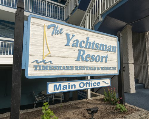 A landscaped exterior view of the resort signboard.