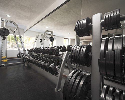 A well equipped fitness center.