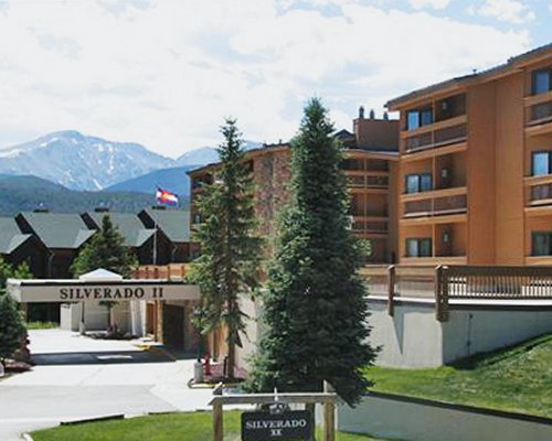 Scenic view of multi story resort units.