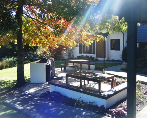 A picnic area with barbecue grill.