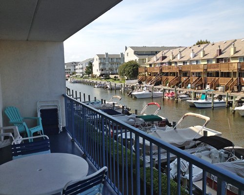 A balcony view of a marina.