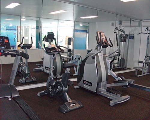A well equipped fitness center.