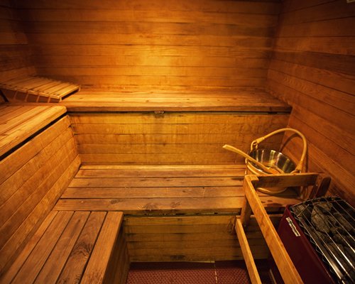 A wooden themed sauna.
