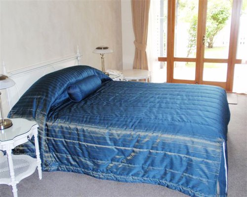 A well furnished bedroom with an outside view.