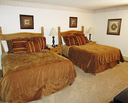 A well furnished bedroom with two beds.